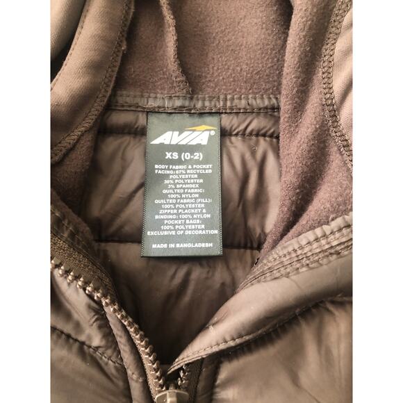 Avia Quilted Brown Hooded Jacket Women Size 0/2 Lightweight Zip Coat MM - Picture 7 of 8